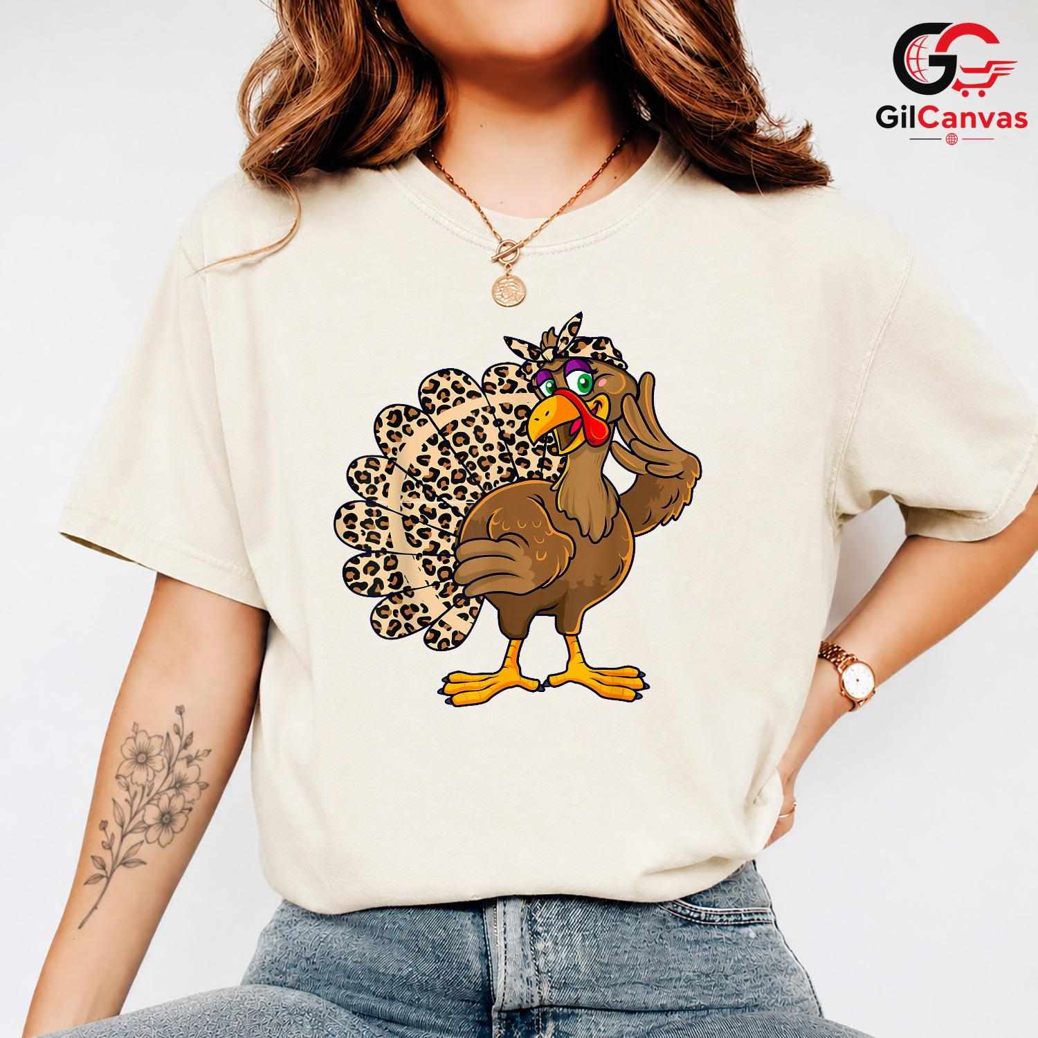 Leopard Print Turkey Fall T-Shirt Unisex Funny Thanksgiving Animal Lover Gift