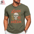 Living The Dream Skull Tee Gothic Style Halloween Casual Wear Unisex Apparel