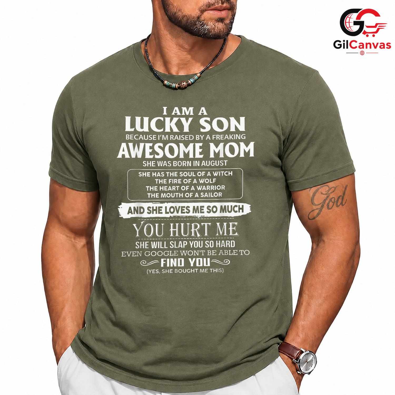 Lucky Son Funny Mom Tee Shirt Unisex Family Humor Birthday Gift For Mother
