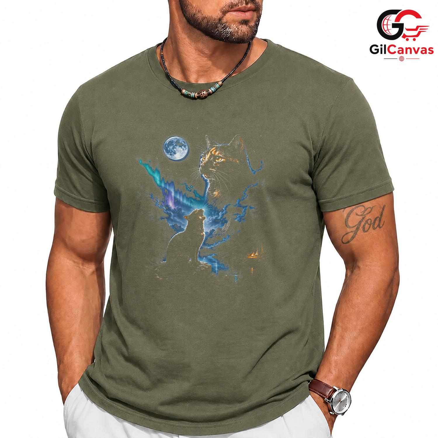 Moonlit Cat Lover Fall T-Shirt Unisex Perfect Pet Owner Gift For Enthusiasts