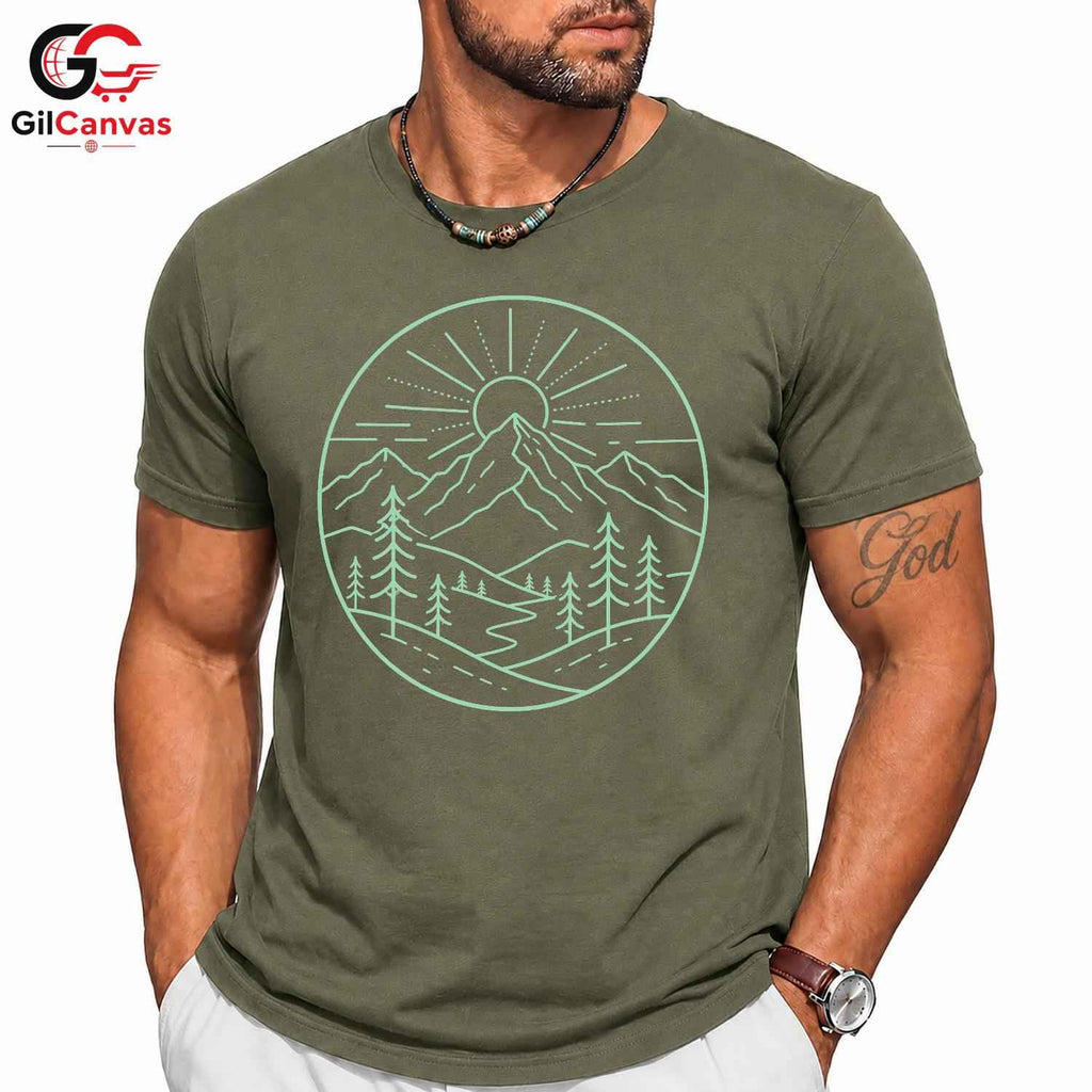 Mountain Landscape T-Shirt Nature Lover Outdoor Adventure Men Women Cool Tee