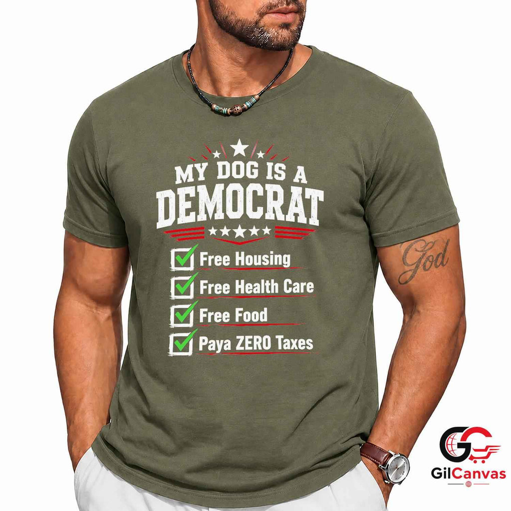 My Dog Is A Democrat T-Shirt Funny Political Satire Unisex Pet Graphic Apparel