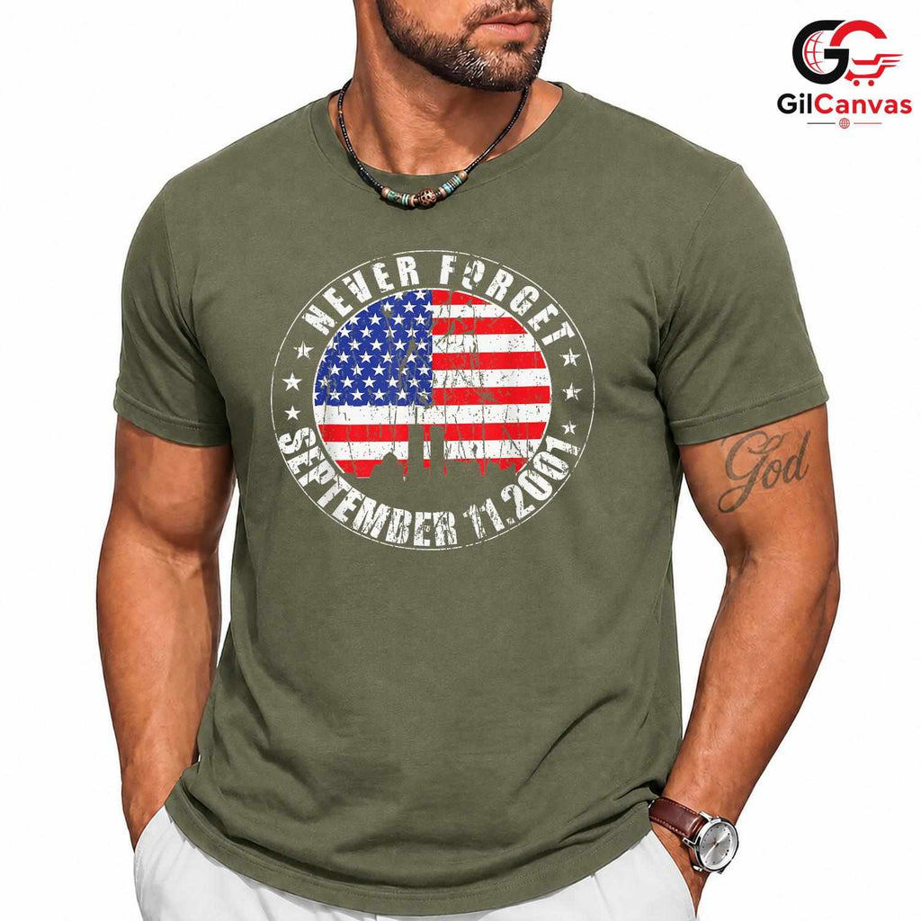Never Forget Patriot Day Shirt Unisex USA Flag Remembrance Memorial Gift