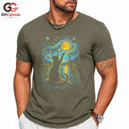 Night Sky Cat Graphic T-Shirt Moon Stars Design Perfect Gift Women Men Shirt