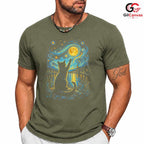 Night Sky Cat Graphic T-Shirt Moon Stars Design Perfect Gift Women Men Shirt