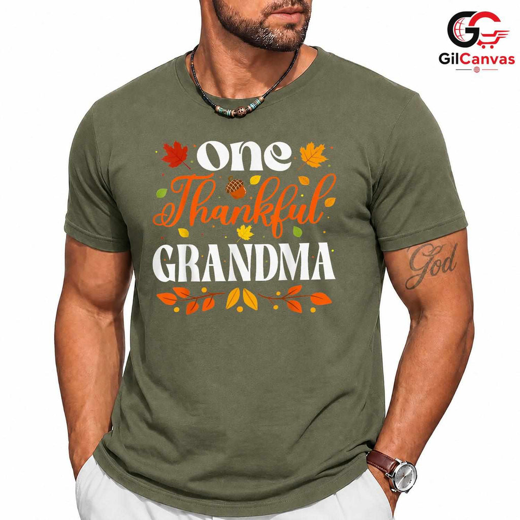 One Thankful Grandma Fall T-Shirt Unisex Autumn Leaves Thanksgiving Gift