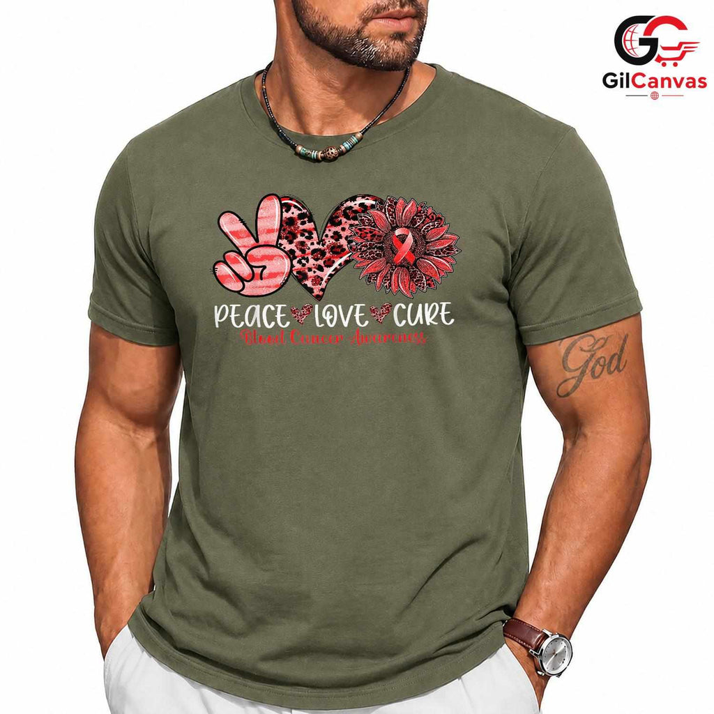 Peace Love Cure Blood Fall Tee Unisex Cancer Awareness Supporter Gift Tee