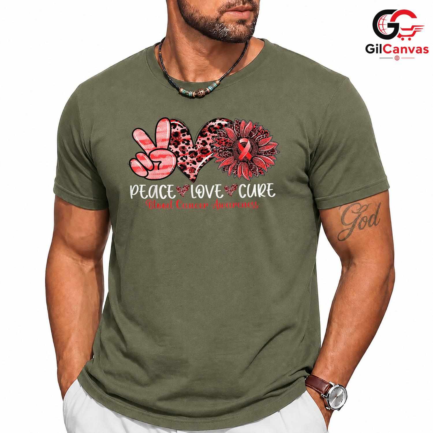 Peace Love Cure Blood Fall Tee Unisex Cancer Awareness Supporter Gift Tee