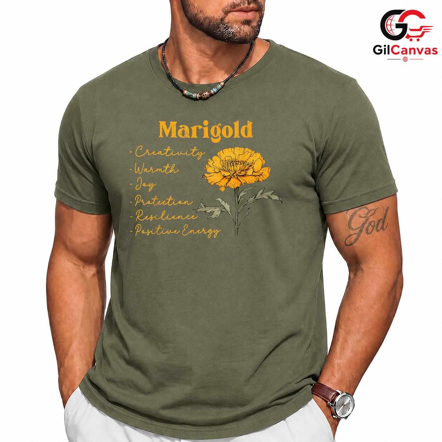 Positive Marigold Tee Shirt Unisex Creative Energy Gift Idea For All Ages