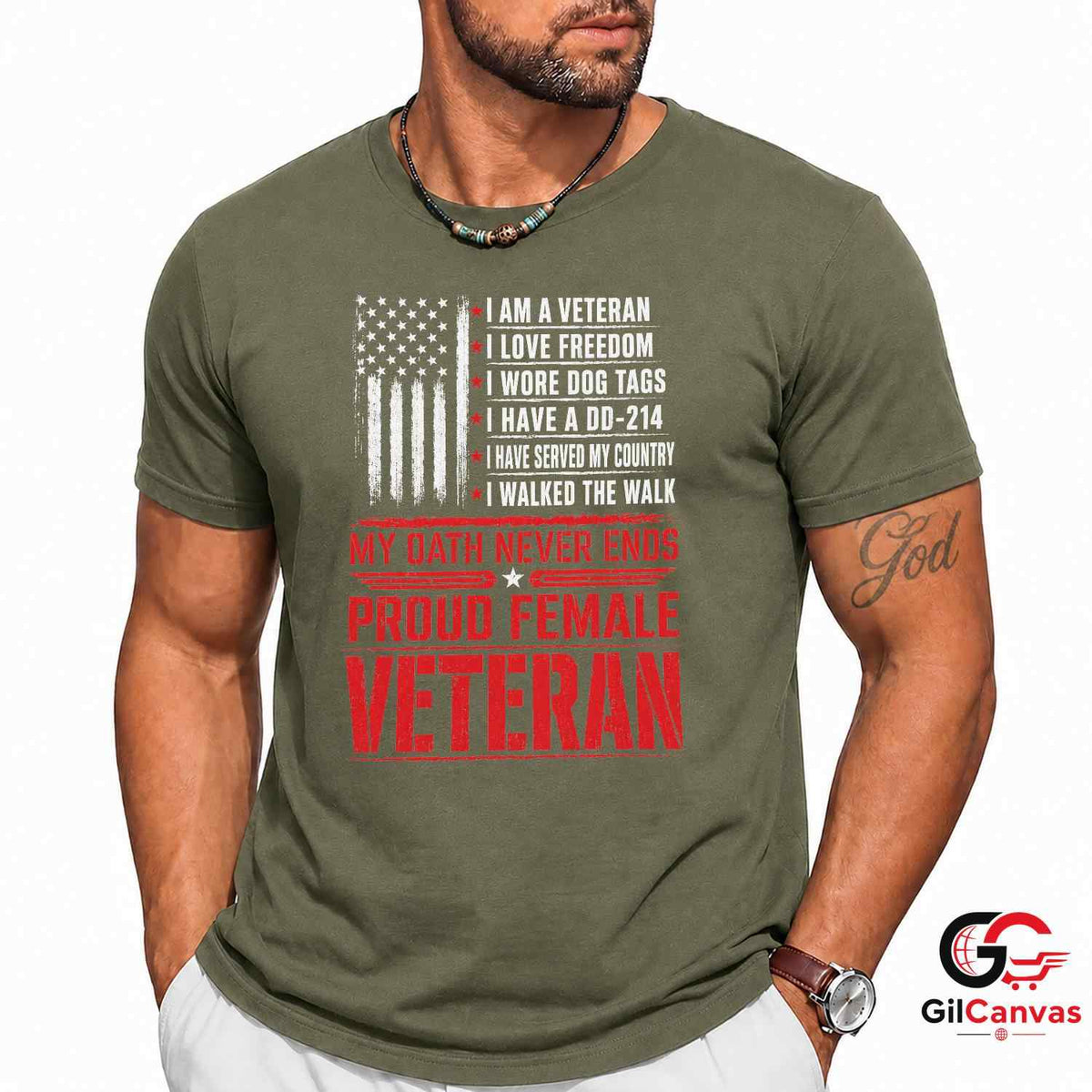 Proud Female Veteran T-Shirt Distressed US Flag Unisex Military Service Apparel
