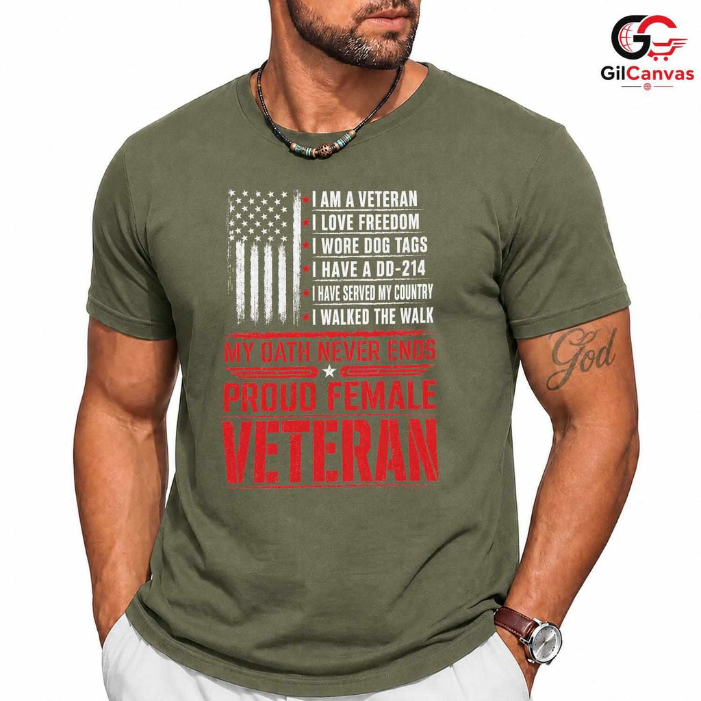 Proud Female Veteran T-Shirt Distressed US Flag Unisex Military Service Apparel