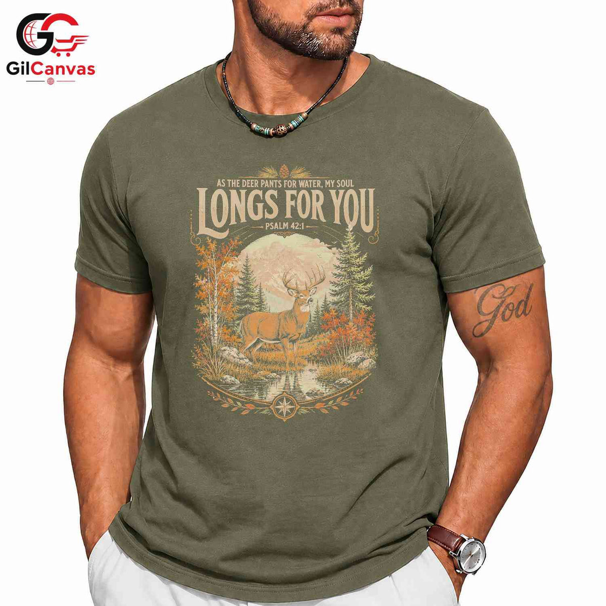 Psalm 42 Deer Graphic T-Shirt Boho Style Nature Lover Custom Unisex Apparel