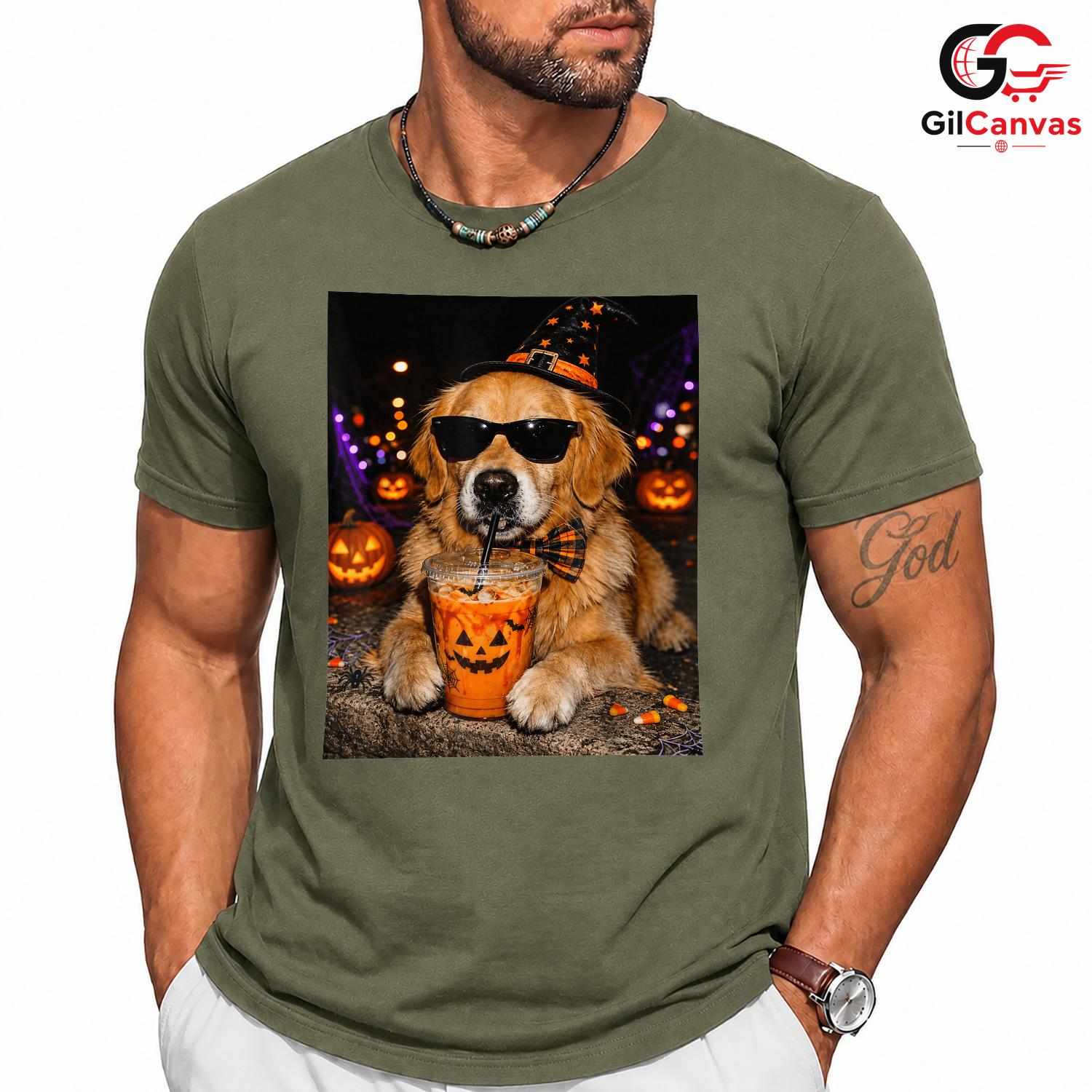 Pumpkin Drink Dog Halloween T-Shirt Unisex Fun Pet Lover Gift Kids And Adults