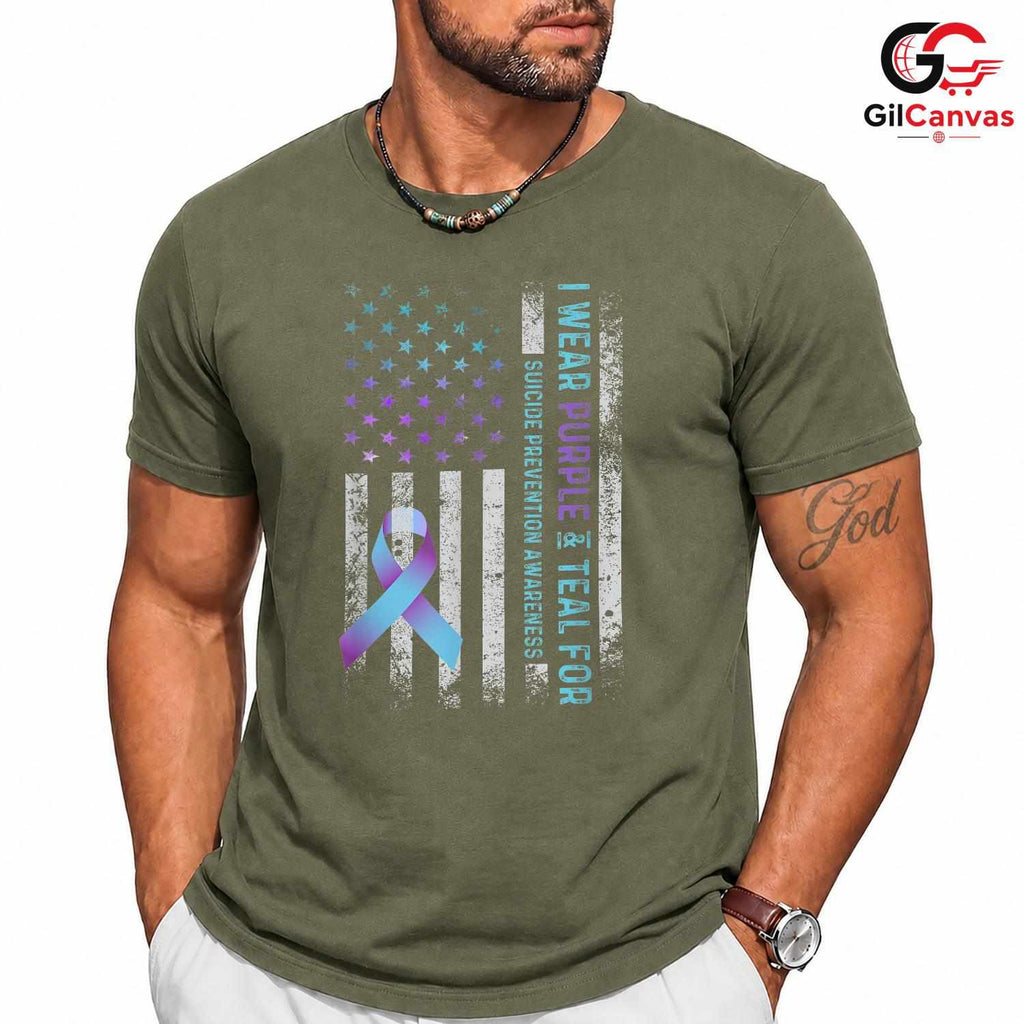 Purple Teal Ribbon Health Tee Unisex Suicide Prevention Awareness Gift All