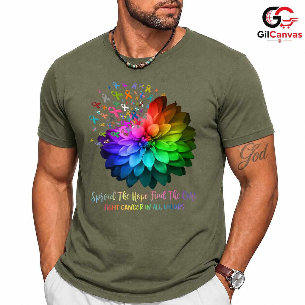Rainbow Ribbon Hope Cure Shirt Unisex Cancer Awareness Survivor Gift For All