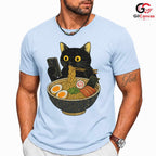 Ramen Eating Cat T-Shirt Cute Custom Design Feline Lover Gift Unisex Apparel