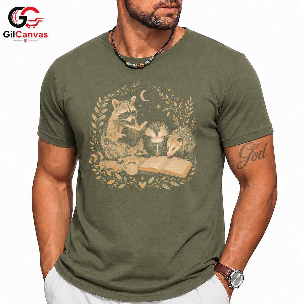 Reading Animals T-Shirt Unisex Book Lover Cute Raccoon Skunk Graphic Apparel
