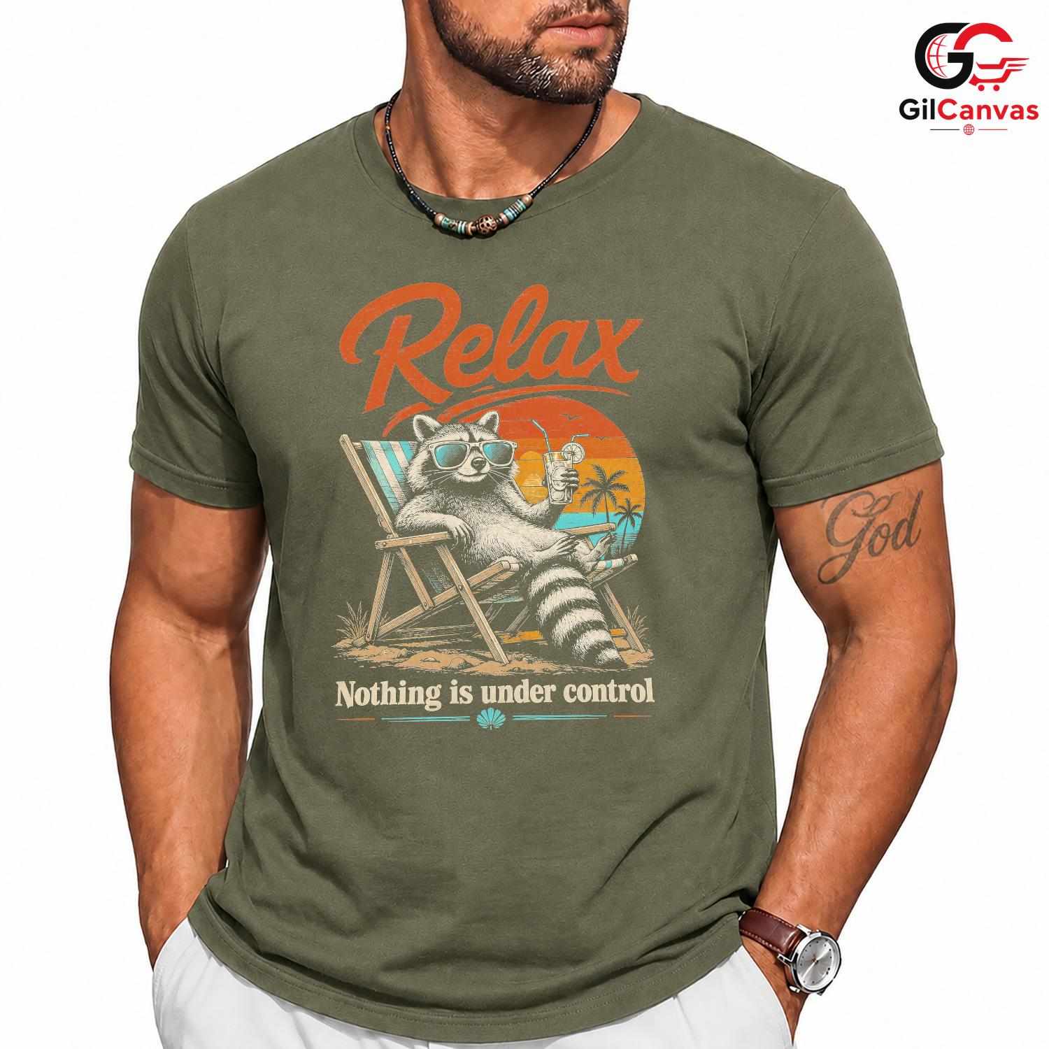 Relaxing Summer Raccoon T-Shirt Beach Vacation Graphic Unisex Casual Apparel