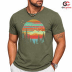 Retro Mountain Lake T-Shirt Sunset Nature Hiking Unisex Outdoor Camping Apparel