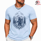Rustic Bear Hiking Adventure T-Shirt Mountain Forest Art Unisex Graphic Apparel