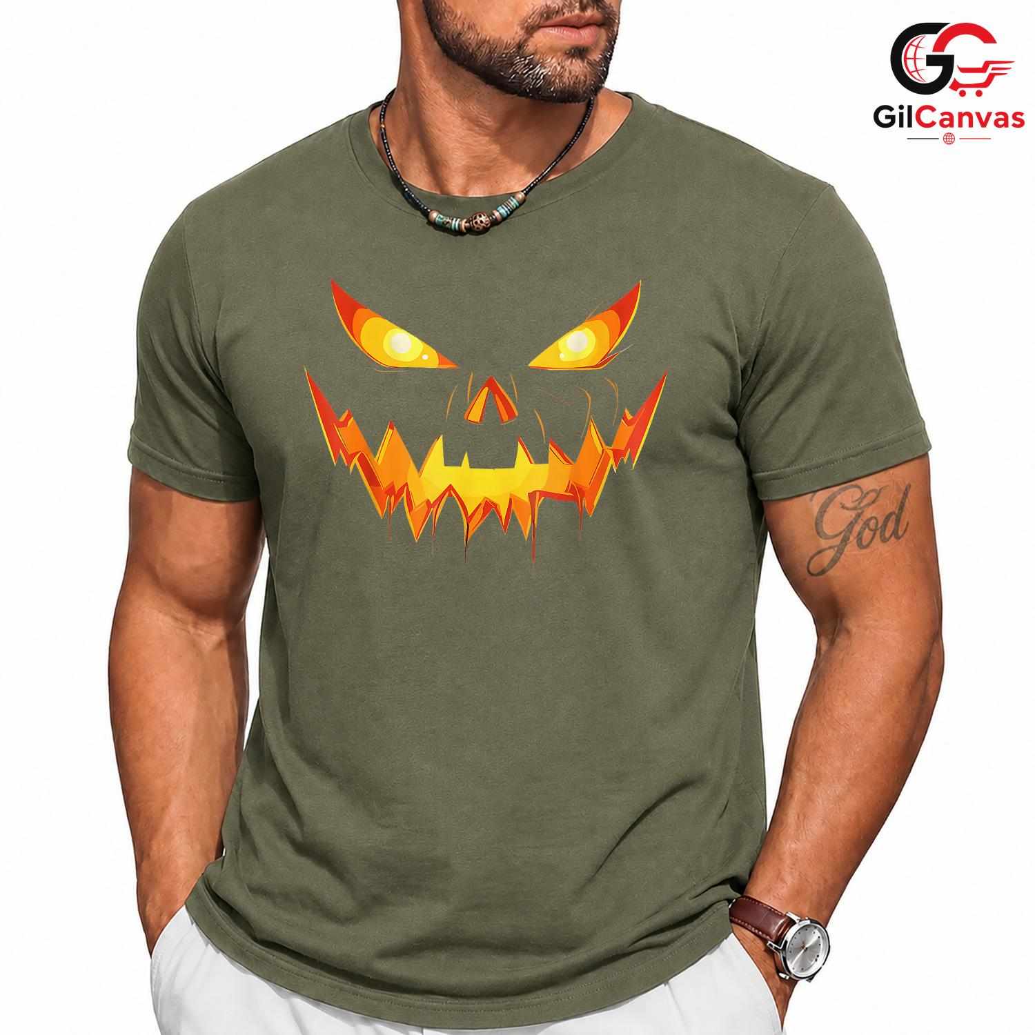 Scary Jack O Lantern Face T-Shirt Unisex Spooky Fall Costume Gift For Adults