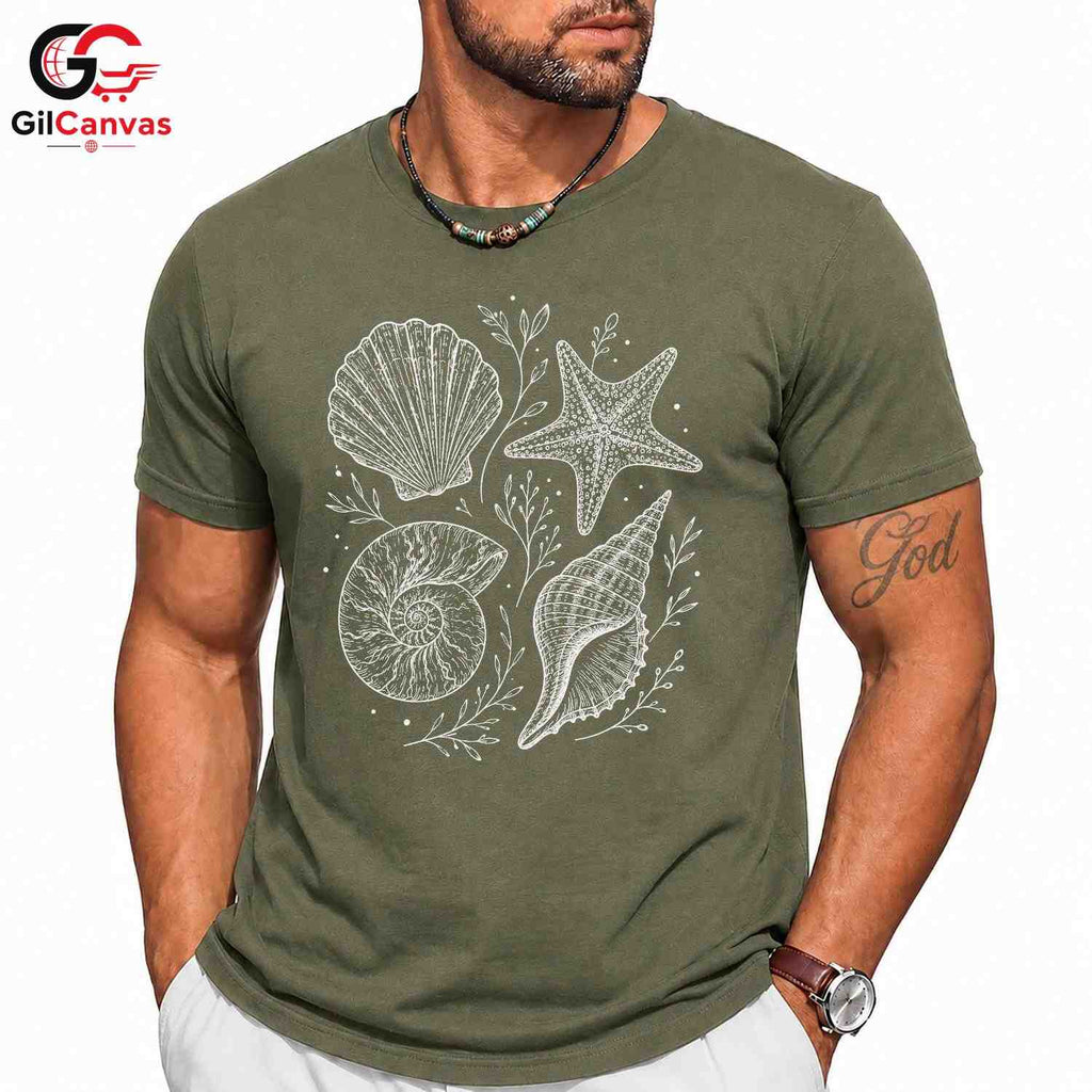 Seashell Nautical T-Shirt Beach Lover Women Casual Summer Apparel Unisex Gift