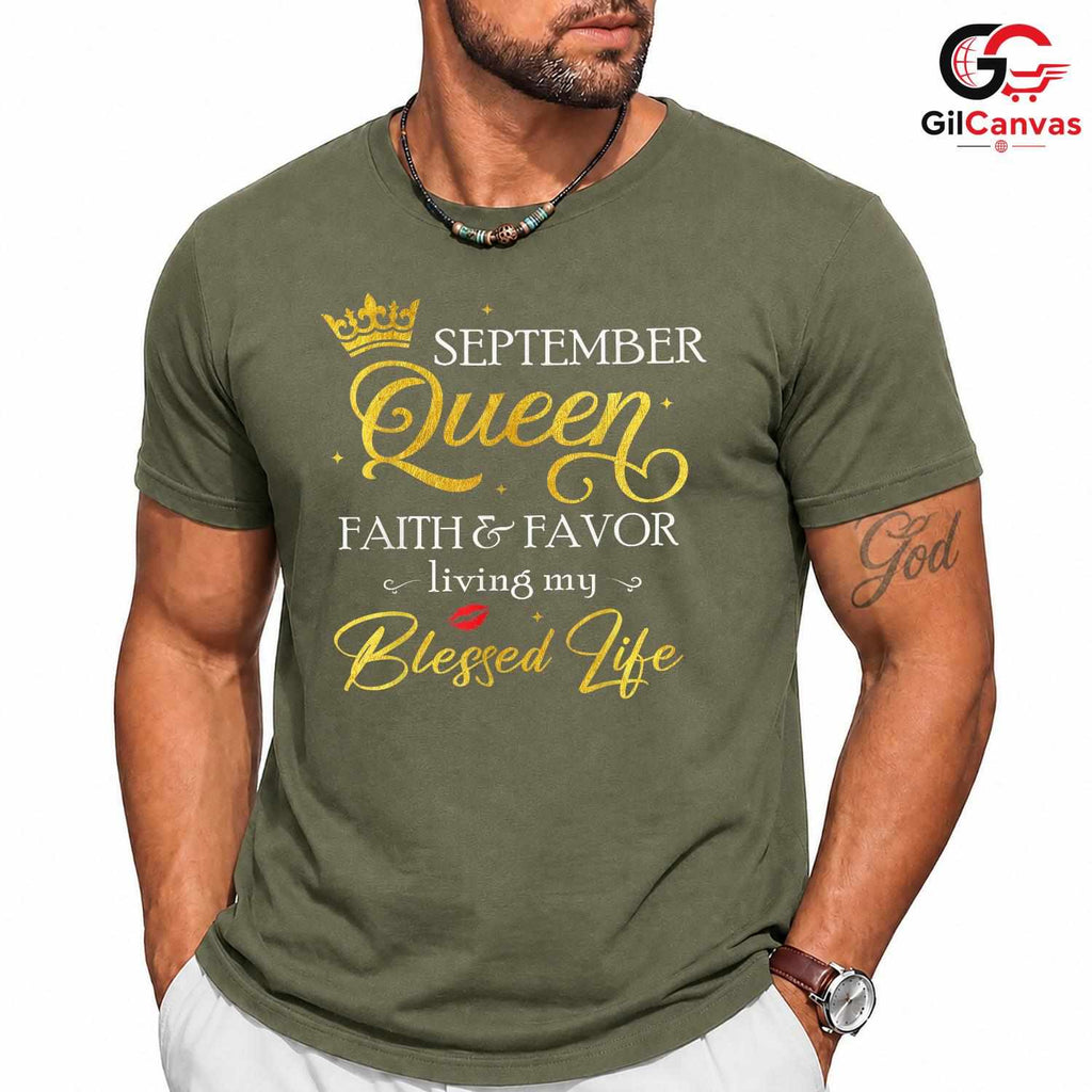 September Queen Blessed T-Shirt Unisex Fun Birthday Celebration Gift For Women