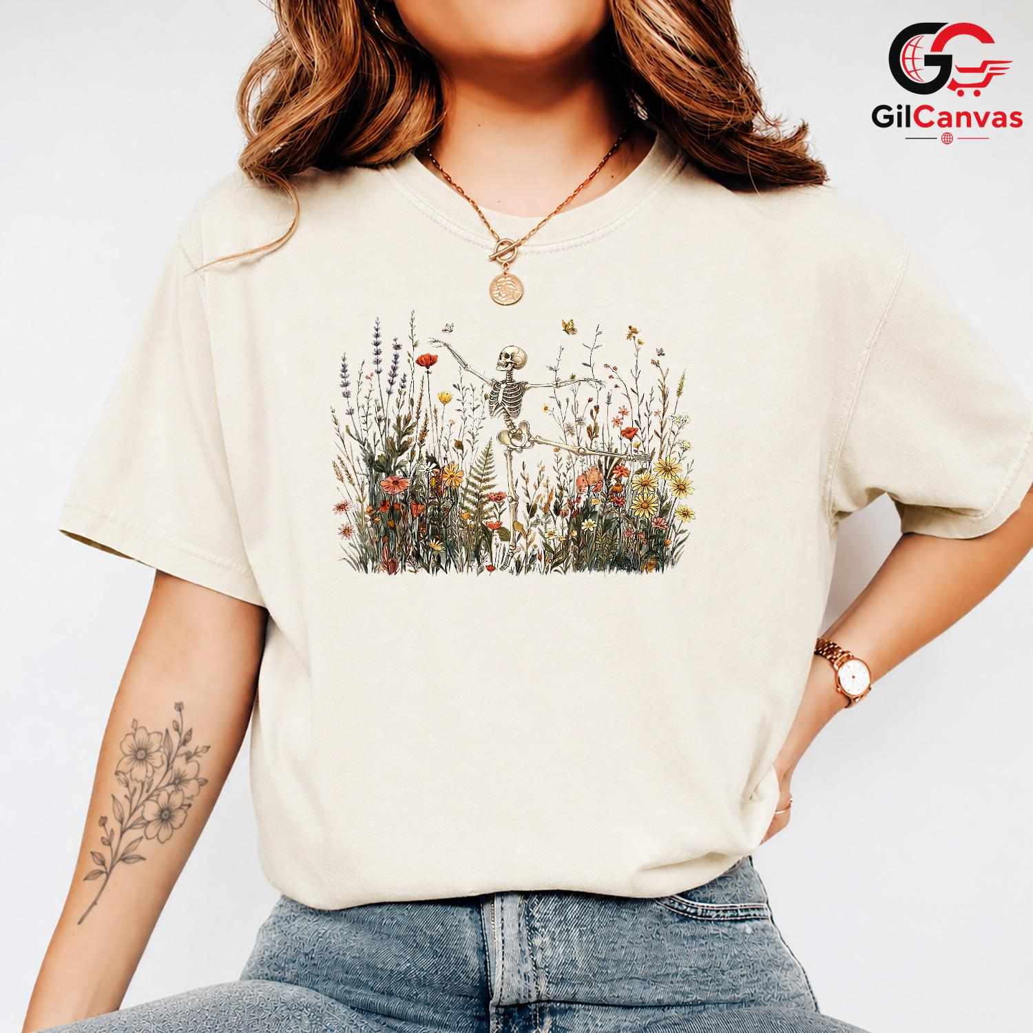 Skeleton Dancing Flower T-Shirt Unisex Fun Halloween Lover Gift Idea For Kids