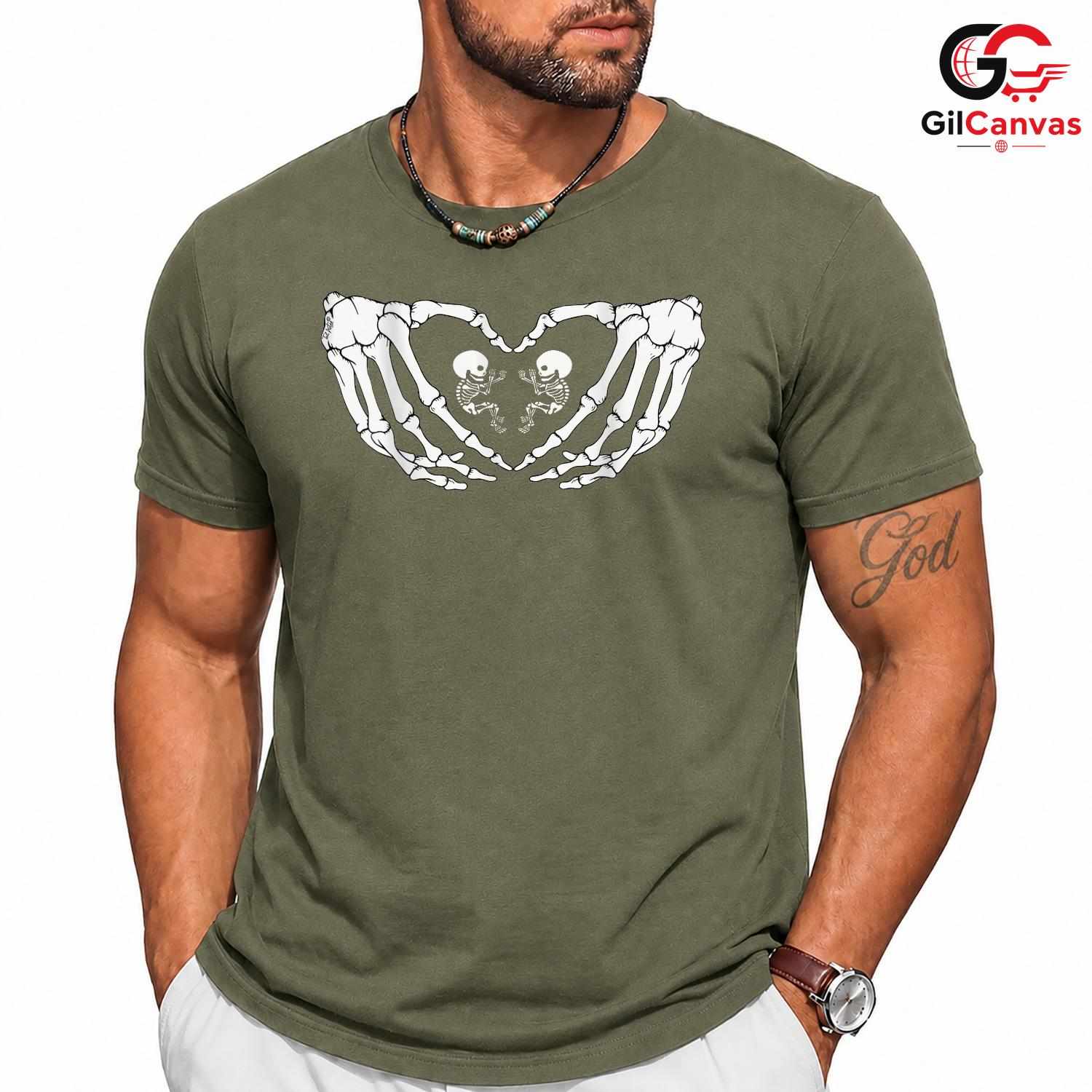 Skeleton Hands Heart Tee Shirt Unisex Perfect Spooky Halloween Gift For Teens