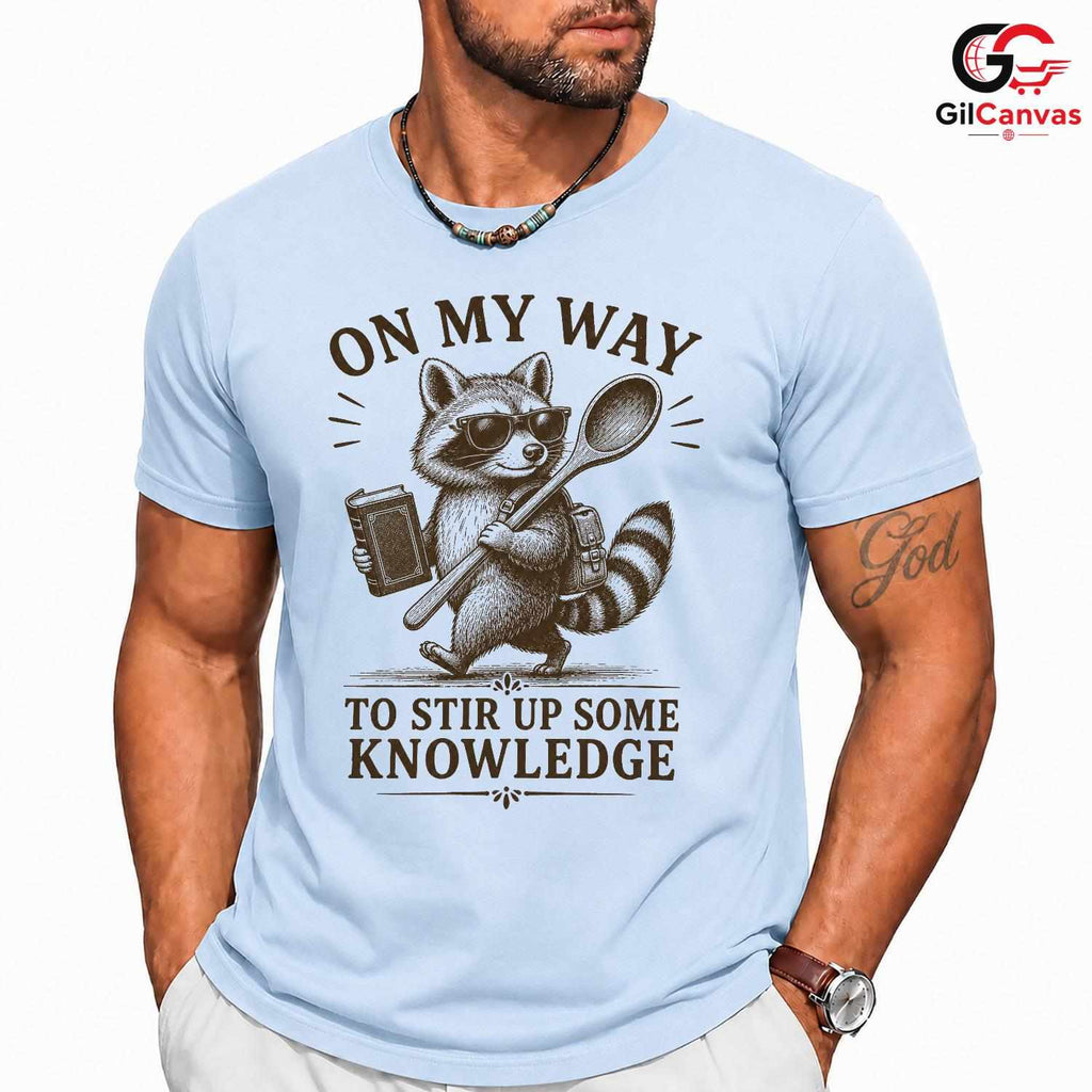 Smart Raccoon Graphic T-Shirt Learning Adventure Fun Custom Art Unisex Tee