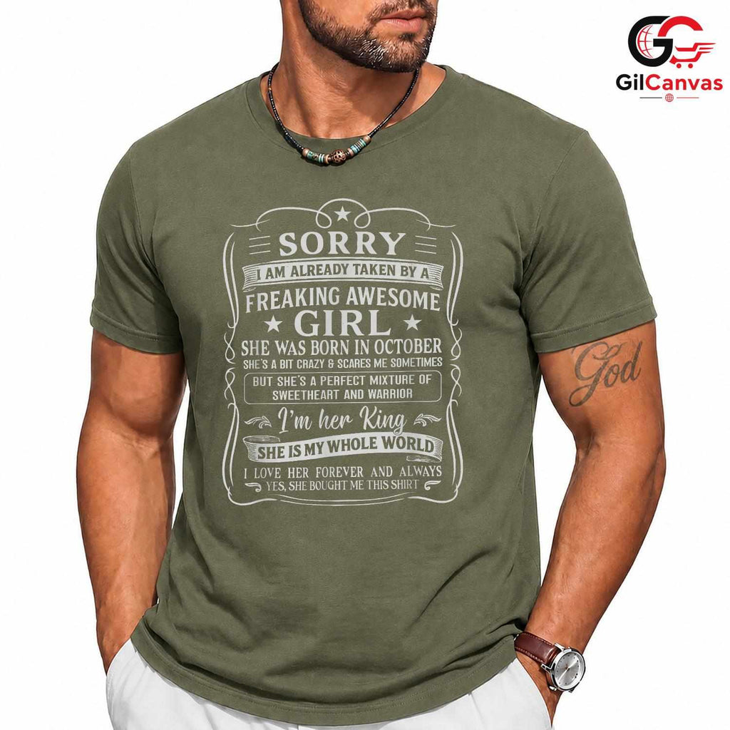 Sorry Taken Couples Tee Shirt Unisex Funny October Relationship Gift For Men