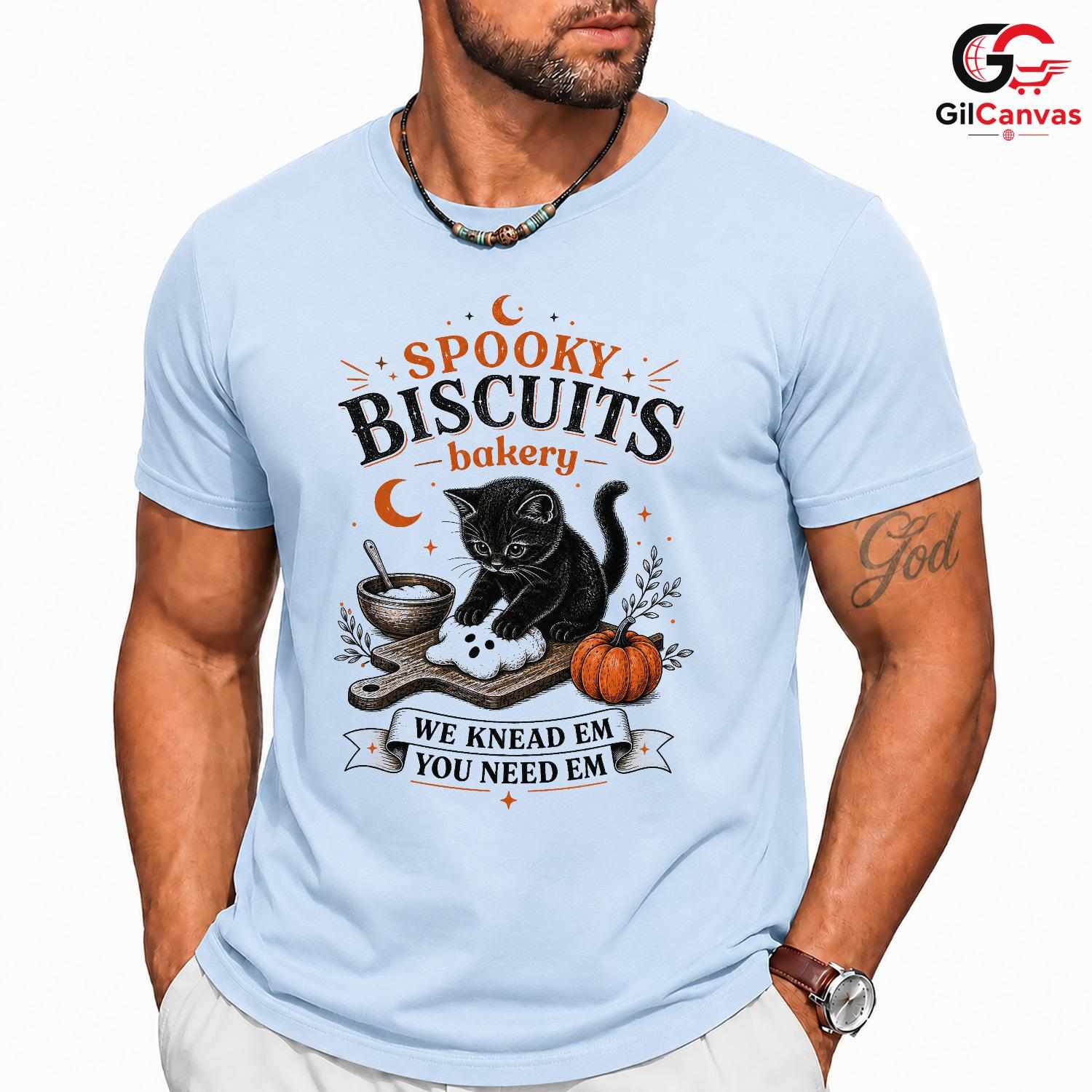 Spooky Black Cat Baker T-Shirt Funny Halloween Bakery Unisex Graphic Apparel Tee