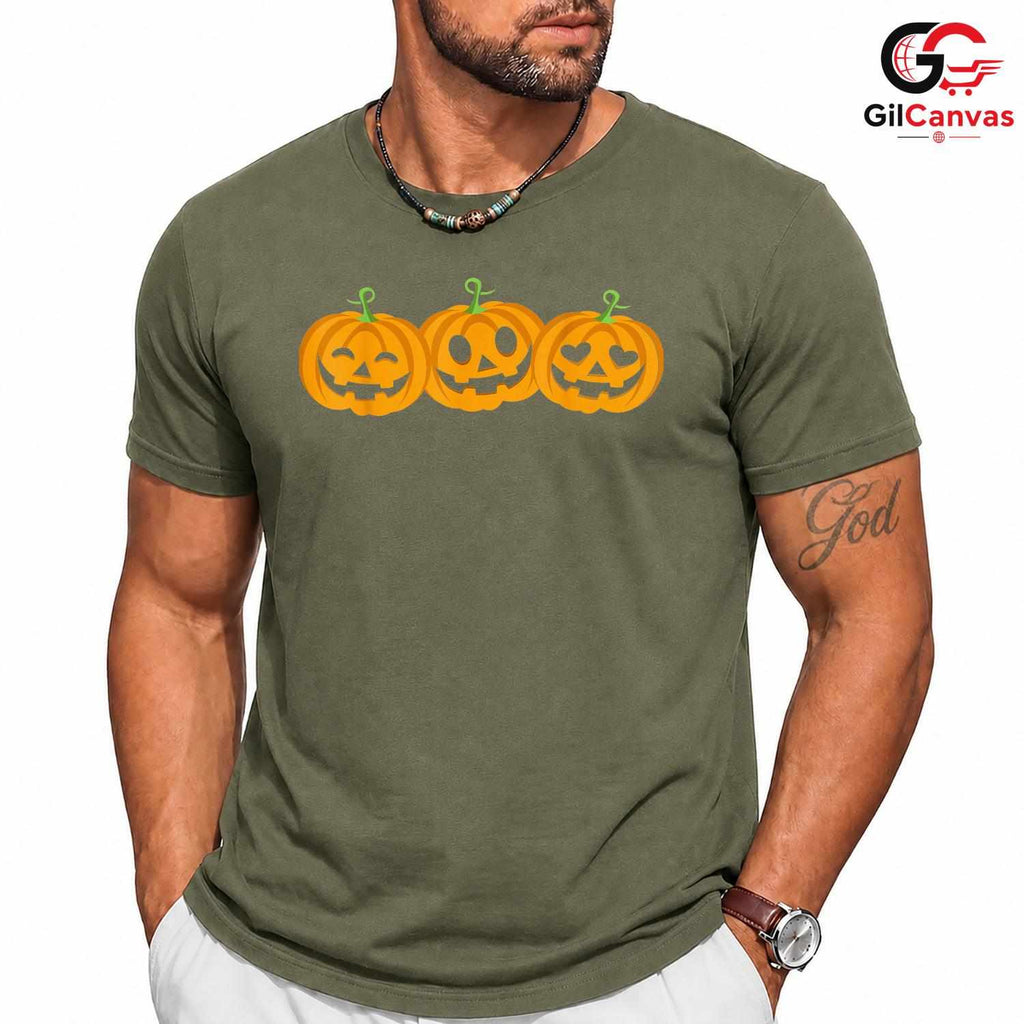 Spooky Pumpkin Face Tee Shirt Unisex Cute Halloween Celebration Gift For Kids