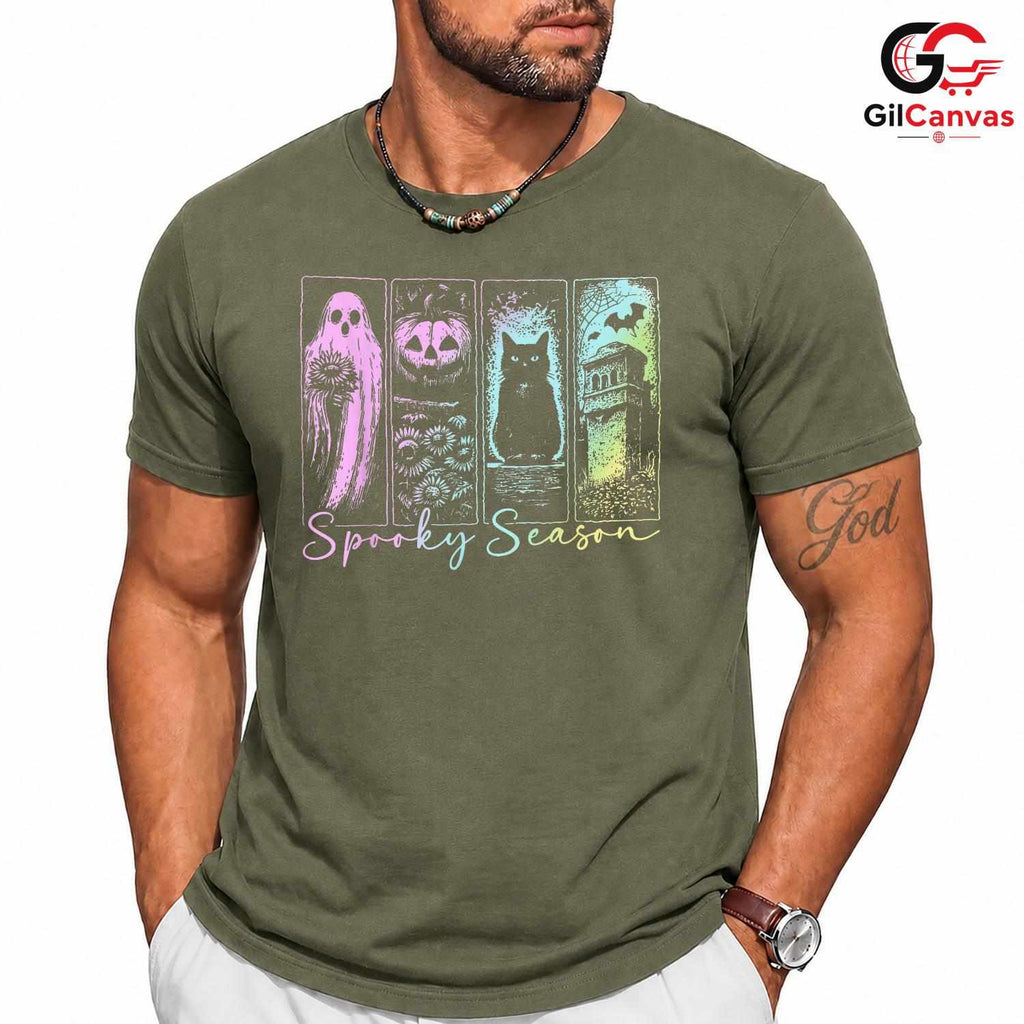 Spooky Season Ghost Cat Tee Shirt Unisex Perfect Halloween Gift For Kids Adults