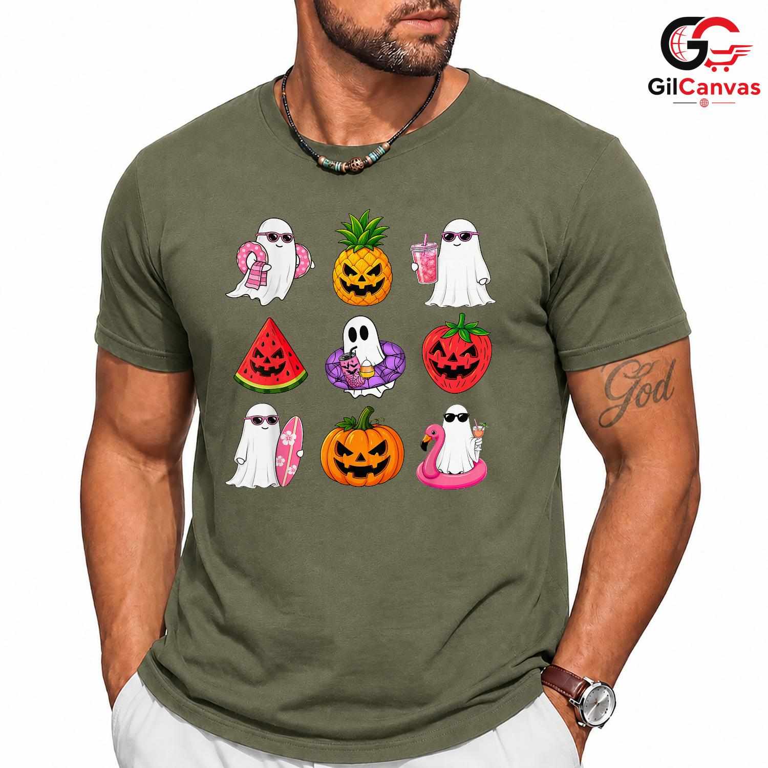 Spooky Summer Ghosts Beach T-Shirt Unisex Funny Halloween Vacation Gift Idea