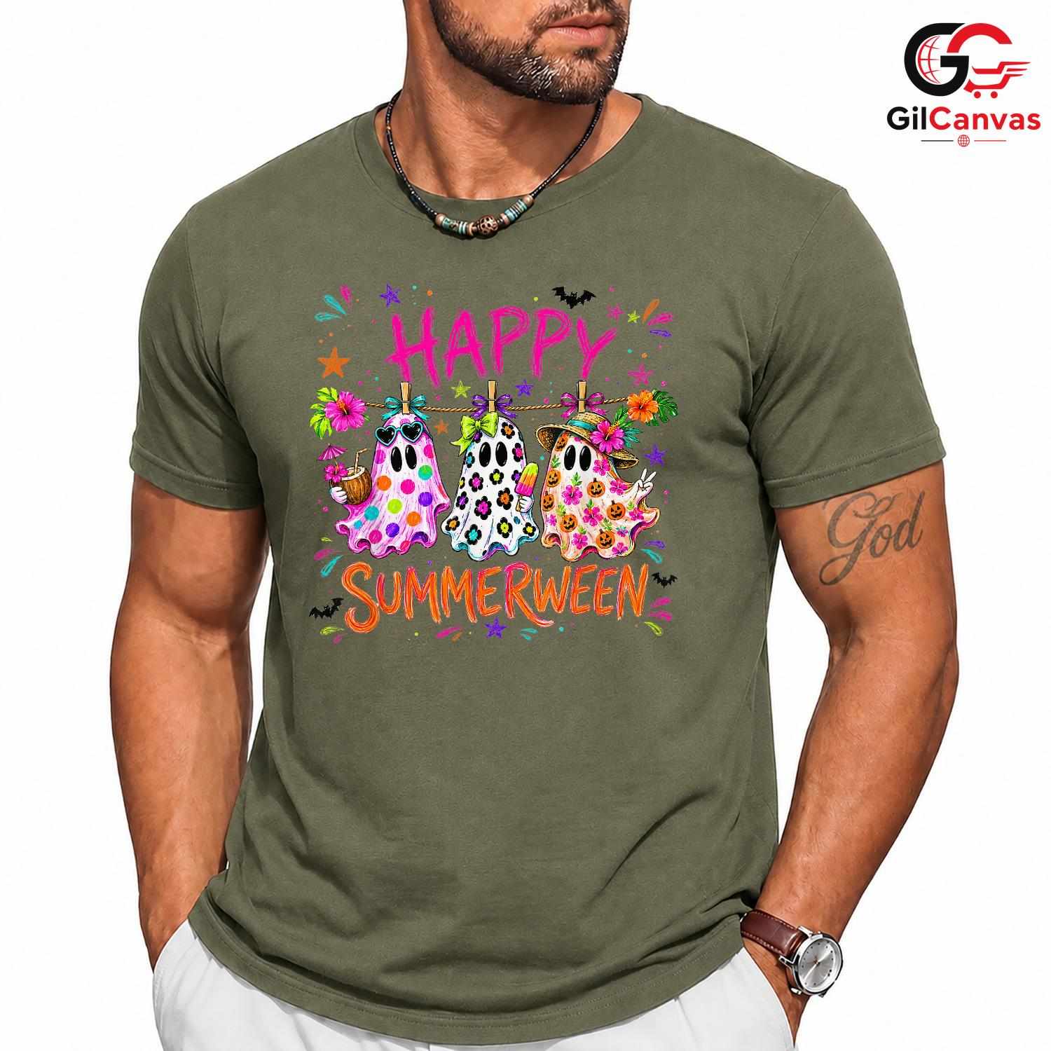 Summerween Ghosts Vacation T-Shirt Unisex Spooky Funny Summer Gift For Family