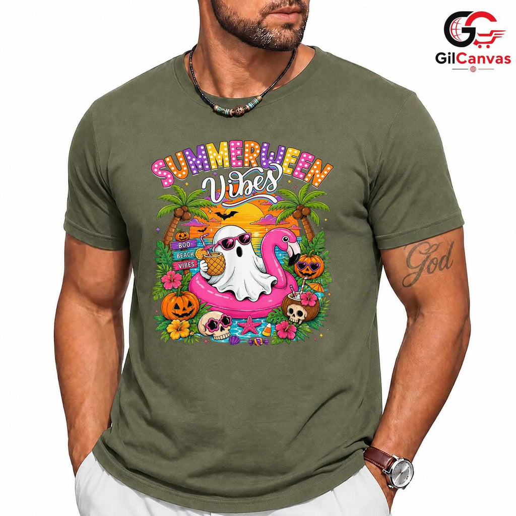 Summerween Vibes Ghost Tee Shirt Unisex Fun Halloween Gift For Kids And Adults