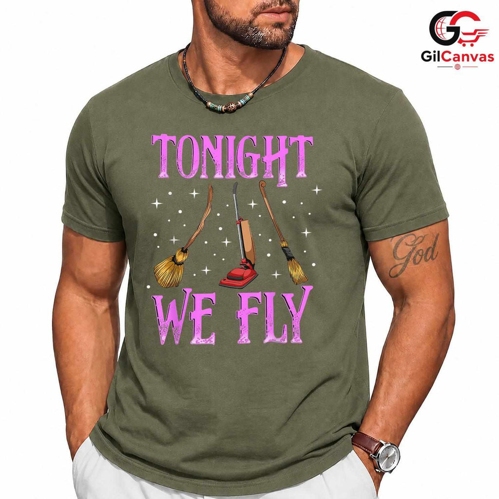 Tonight We Fly Broom T-Shirt Unisex Spooky Halloween Party Gift For Adults