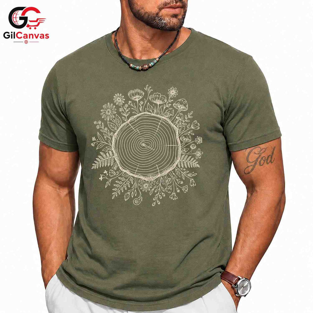 Tree Ring Nature T-Shirt Unisex Custom Print Forest Lover Graphic Casual Shirt
