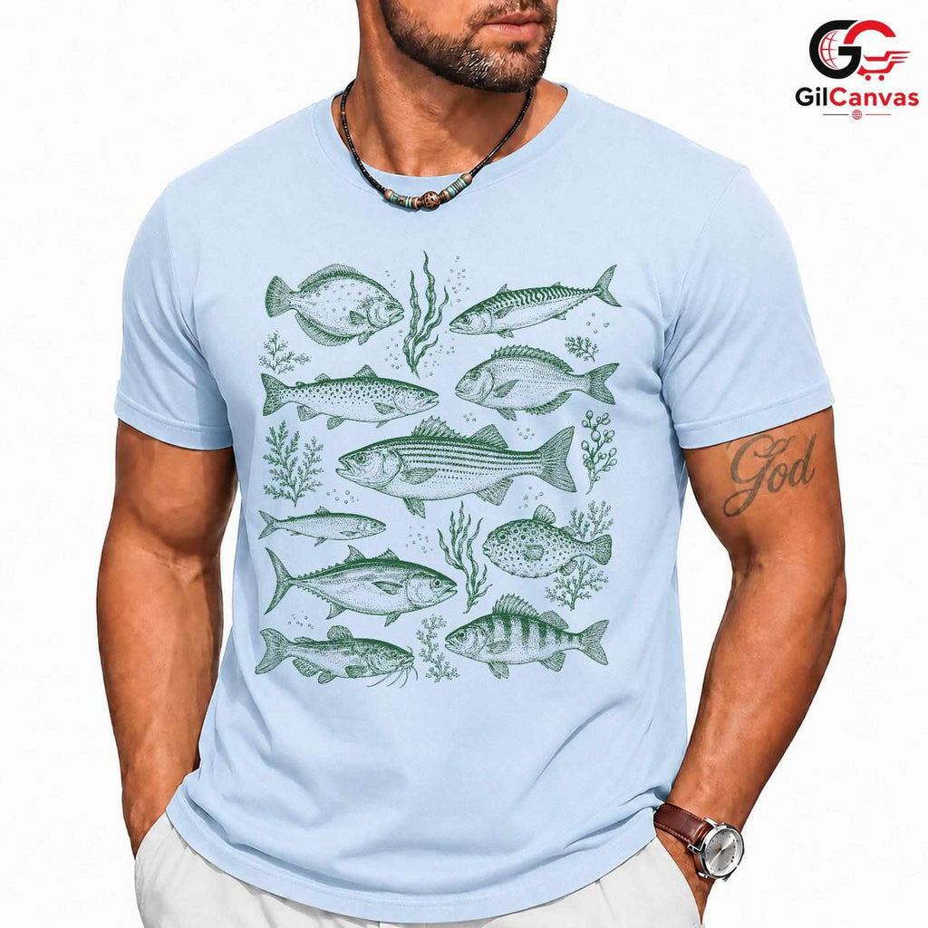 Vintage Marine Fish T-Shirt Detailed Ocean Angler Unisex Summer Fishing Apparel