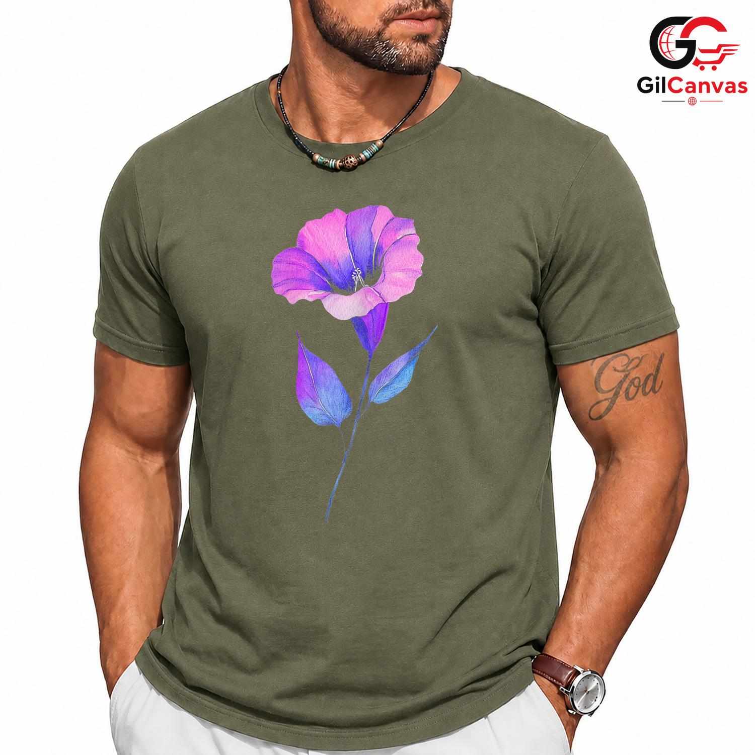 Watercolor Flower Art T-Shirt Unisex Purple Pink Botanical Garden Design