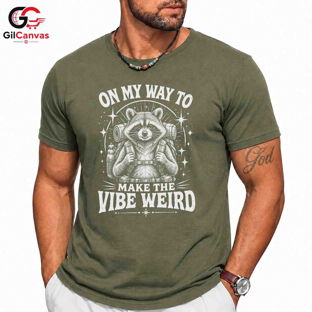 Weird Vibe Raccoon T-Shirt Funny Outdoors Adventure Cute Animal Unisex Shirt