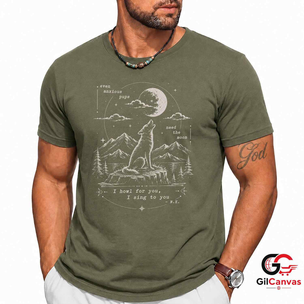 Wolf Howling Full Moon T-Shirt Celestial Wildlife Aesthetic Unisex Graphic Apparel