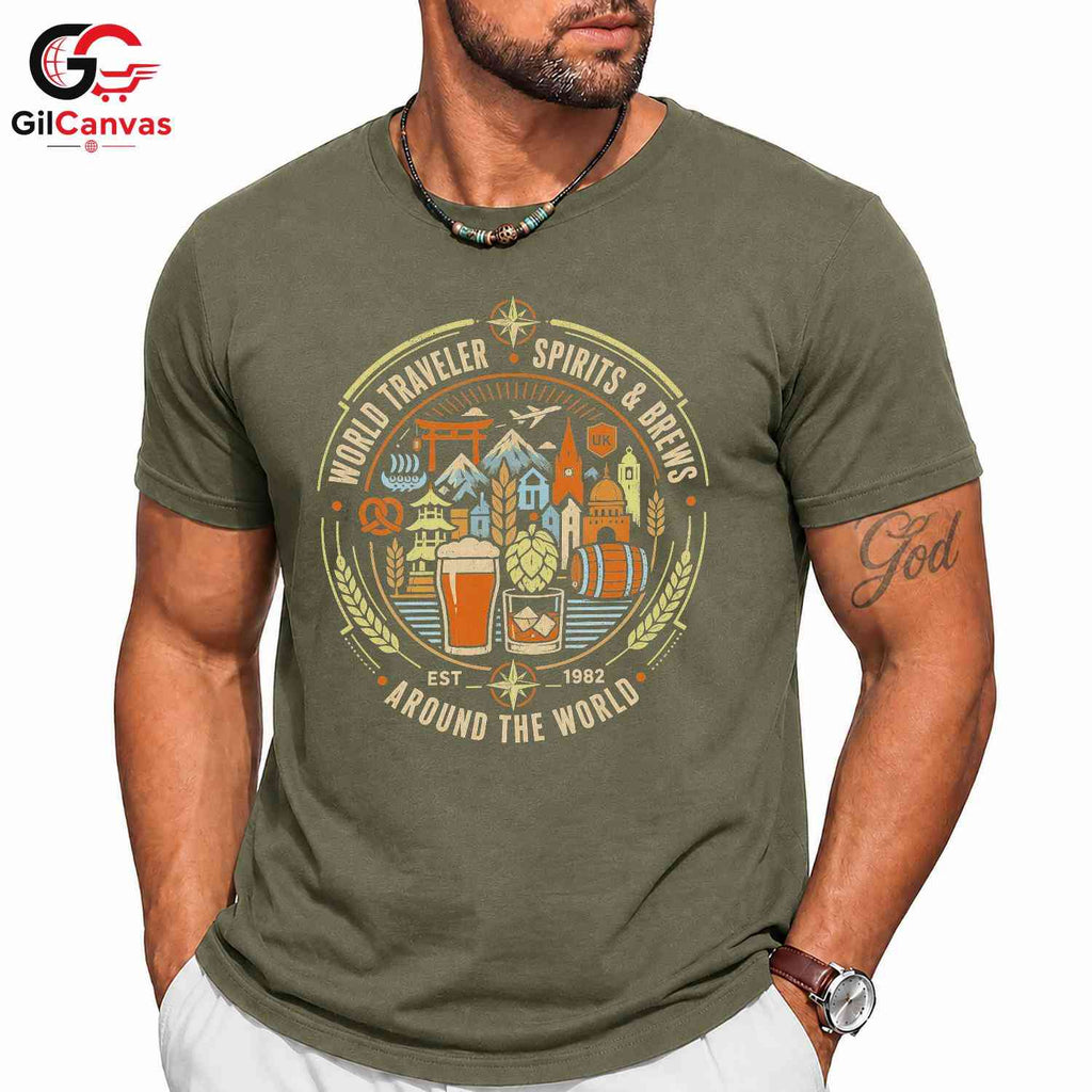 World Traveler Beer T-Shirt Unisex International Adventure Fun Graphic Apparel