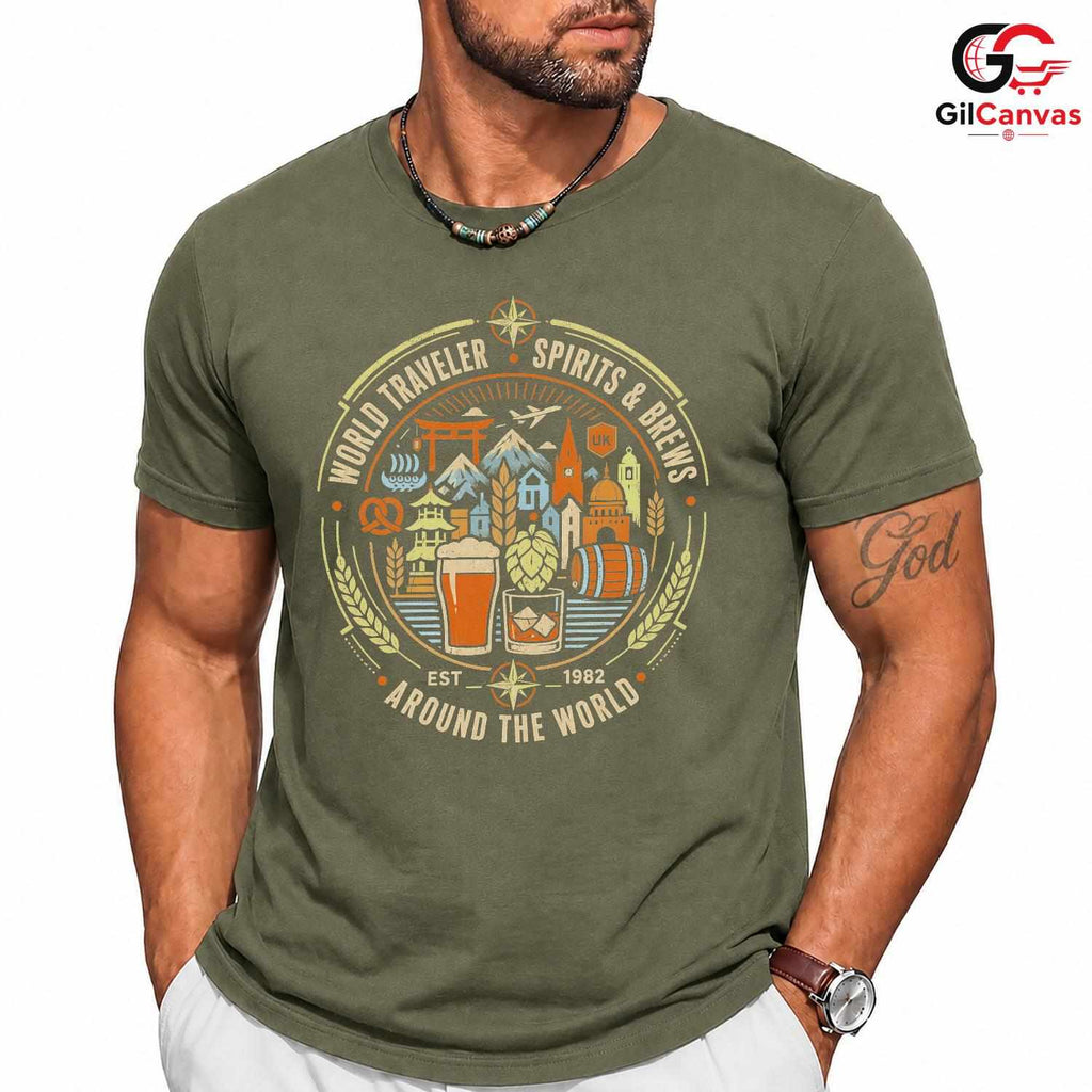 World Traveler Beer T-Shirt Unisex International Adventure Fun Graphic Apparel