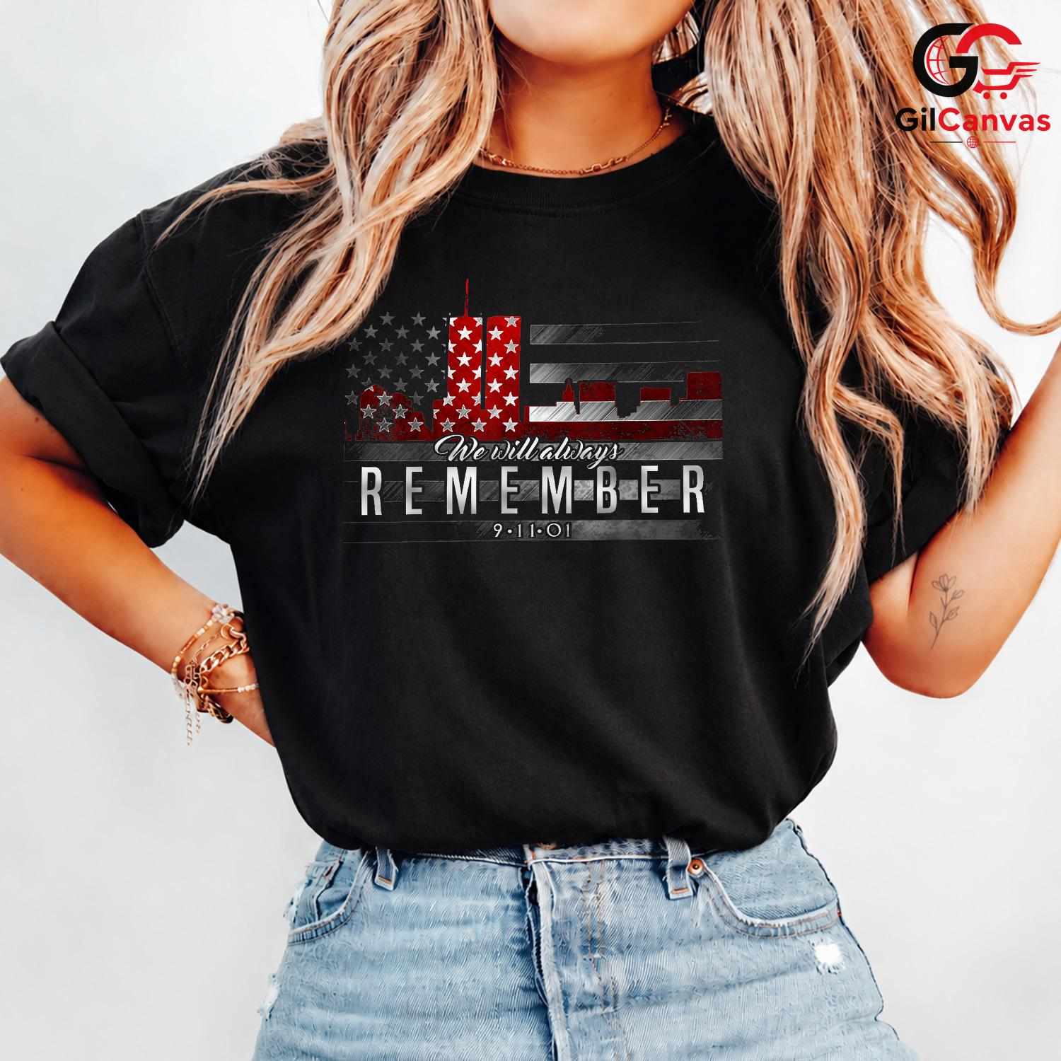 9-11 Memorial Remember Tee Shirt Unisex Patriotic Adult Gift For September Event