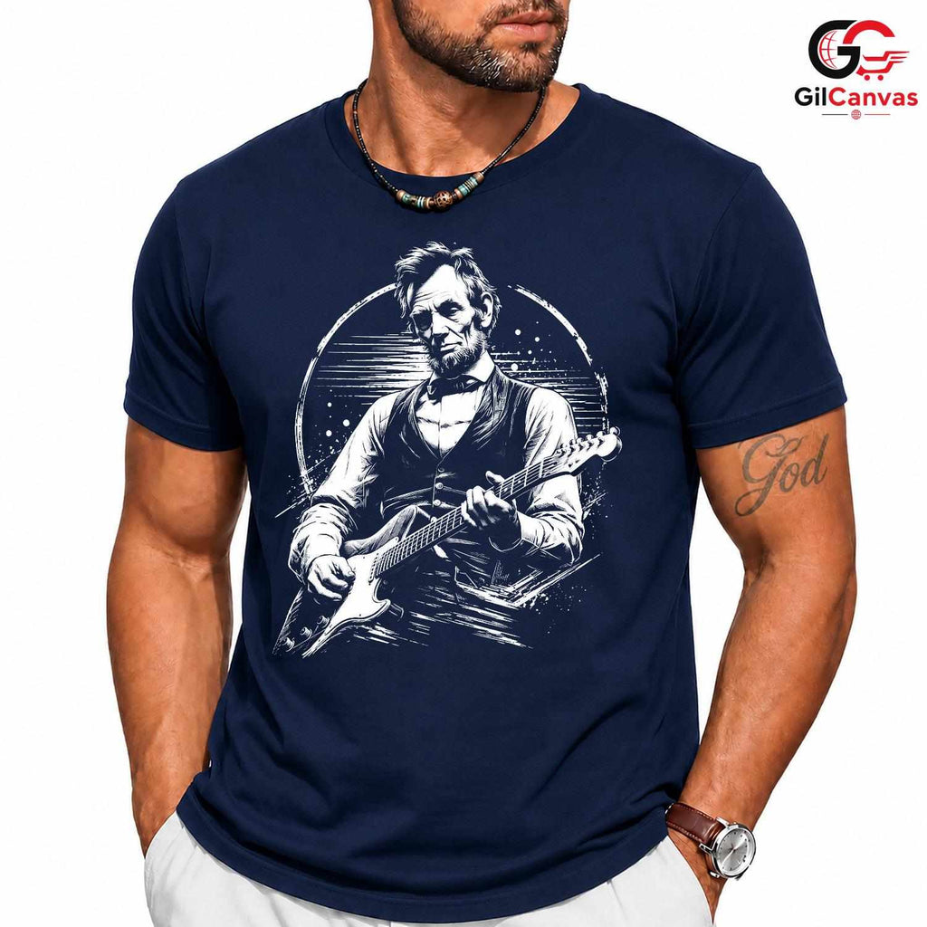 Abraham Lincoln Guitar T-Shirt Vintage Rock Band Music Unisex Graphic Tee
