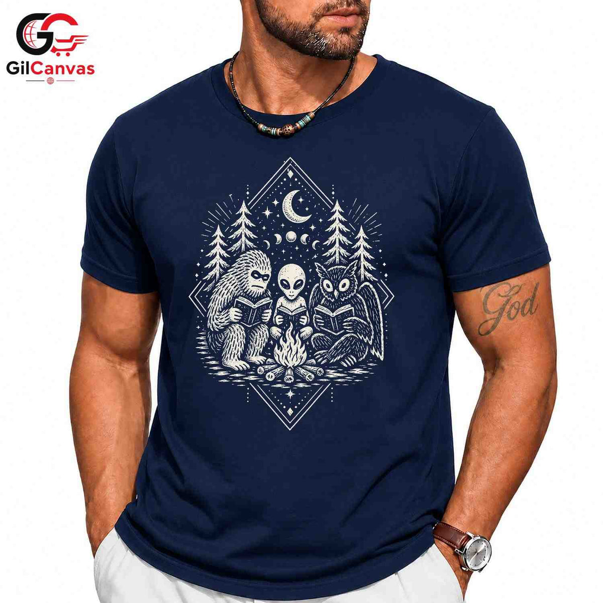 Alien Sasquatch Owl T-Shirt Unisex Cosplay Adventure Reading Stars Graphic Apparel