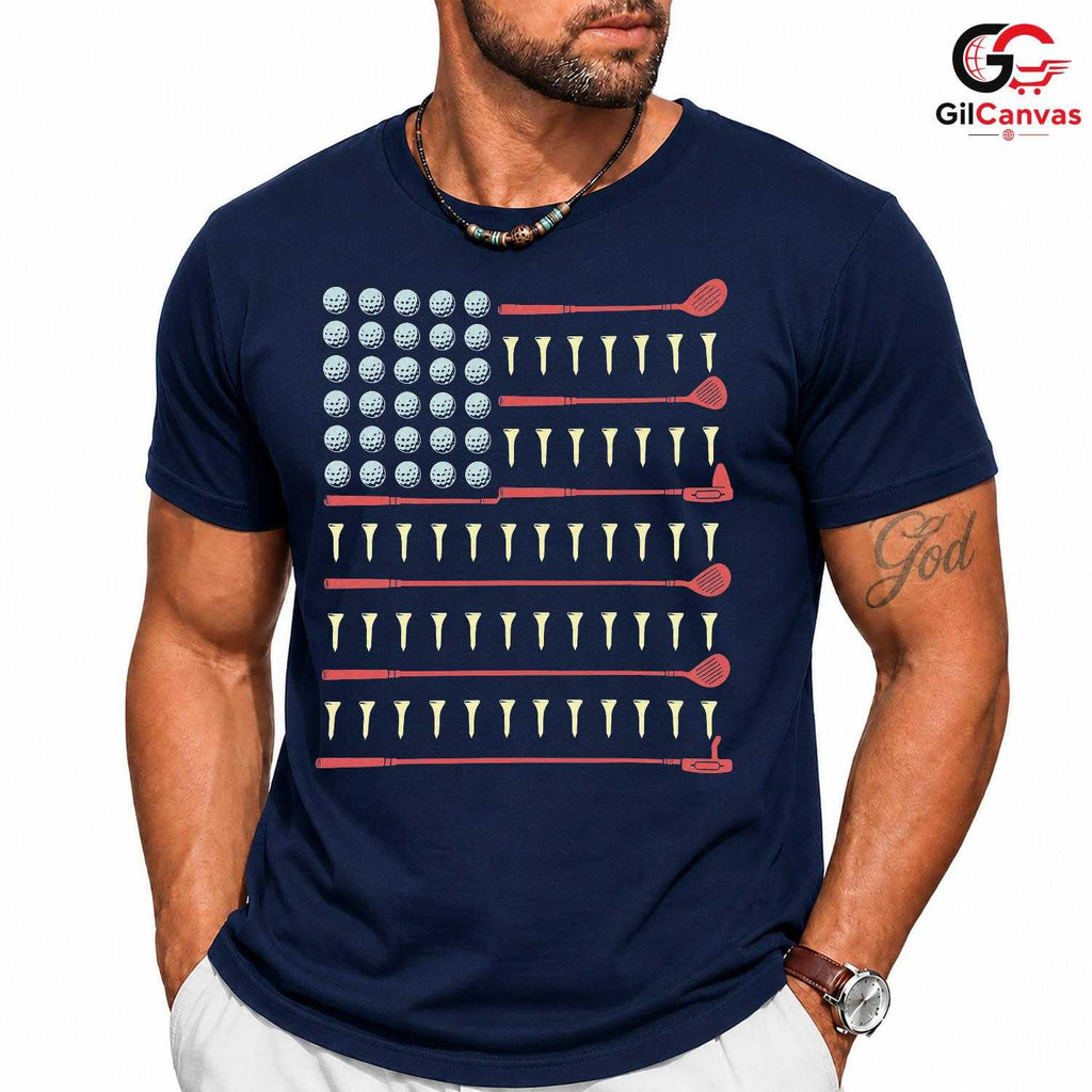 American Flag Golf T-Shirt Fourth Of July Patriot Unisex Golfer Graphic Apparel