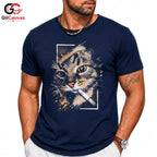 Artistic Cool Cat T-Shirt Men Women Casual Wear Feline Style Graphic Apparel